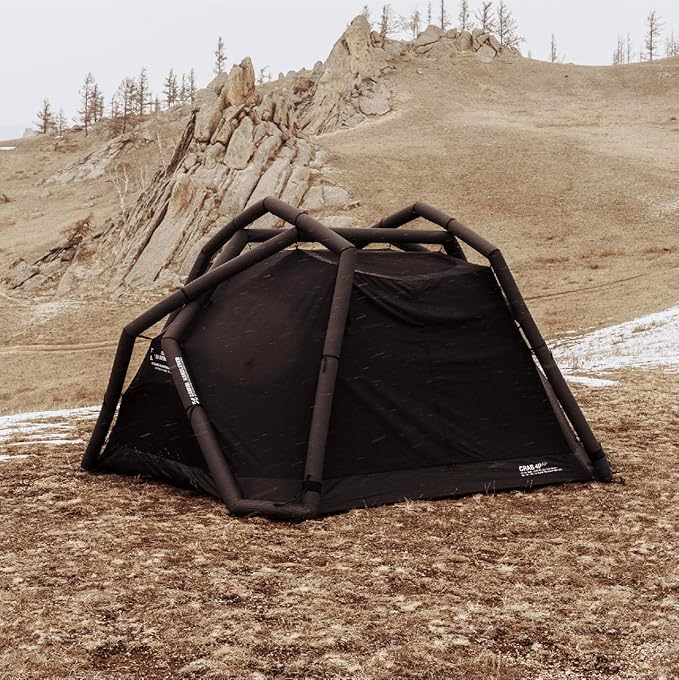 2025 Upgraded Crab 4P Canvas Inflatable Camping Tent with Rainfly Pump Groundsheet TPU Door Easy Setup Blow Up Air Tent for Camping Air Tent with Mesh Skylight Windows&ampDoors