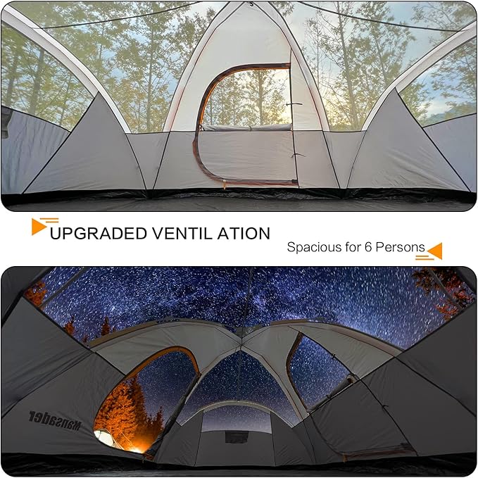 6 Person Family Camping TentWaterproof Windproof with Top RainflyEasy Set UpPop Up Tent for Outdoor Camping Hiking Trave