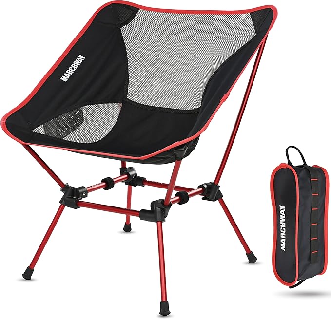 MARCHWAY Ultralight Folding Camping Chair Heavy Duty Portable Compact for Outdoor Camp Travel Beach Picnic Festival Hiking Lightweight Backpacking (Red)