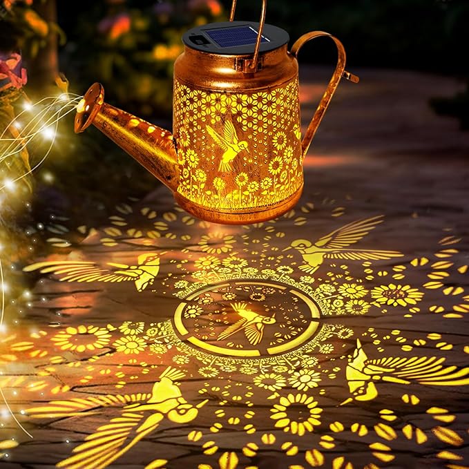 Solar Watering Can Lights Hummingbird Hanging Lanterns Outdoor Gardening Gifts for Mom Women Grandma Birthday Waterproof Solar Lights Garden Decor for Outside Yard Art Patio Porch Lawn Backyard