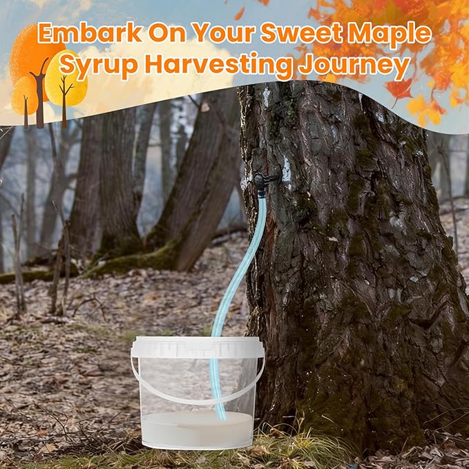 5 Sets Maple Syrup Tapping Kit Starter Set Included 5 Clear Buckets with 10 Lid 32ft Tubing 4 Maple Syrup Filters 10 Taps &amp 1 Drill Bit Maple Birch Syrup Collection Supplies