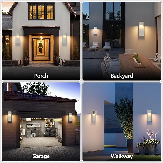2 Pack 13 Modern Outdoor Led Wall Light16W 3000K 1200Lumen Porch &amp Patio Hardwired Wall Mount Wall SconcesExterior IP65 Waterproof Aluminum Wall Lamp for Front Door Garage Garden(Nickel)
