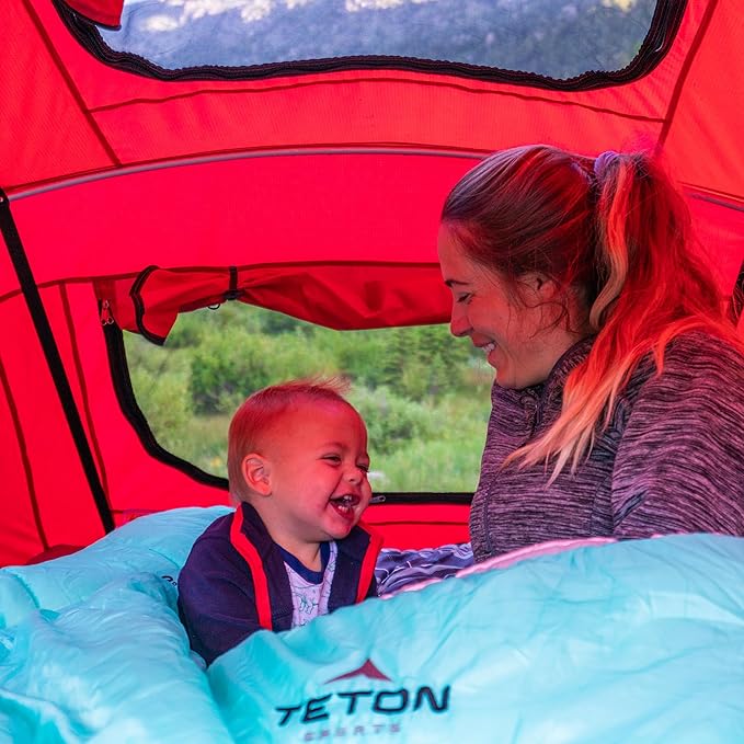 Teton Mammoth Queen Size Double Sleeping Bag- A Warm Bag The Whole Family can Enjoy – Great for Camping Hunting and Base Camp. Compression Sack Included