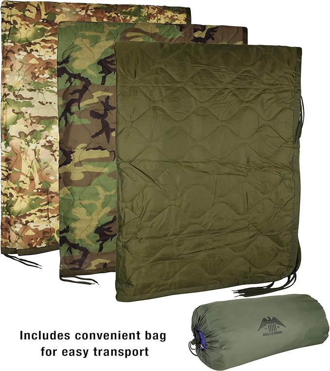 MEDALS OF AMERICA EST. 1976 Military Gear Blanket Poncho Liners Woobie Emergency Blanket - Military Surplus Cold Weather Camping and Hunting Woobie Blanket (Woodland)