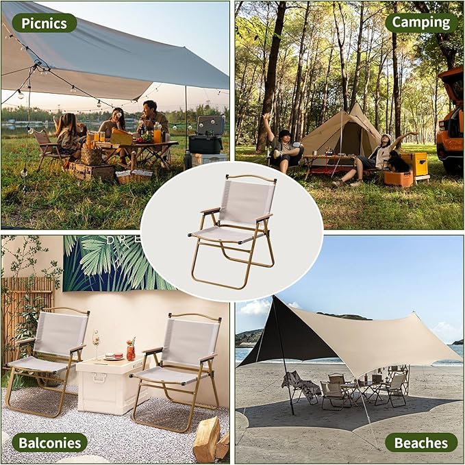 BOOSDEN Camp Chair Portable Outdoor Wide Folding Camping Chairs Ultralight Beach Chair with Wooden Handle for Picnic Lawn Leisure Park Travel Hiking Fishing2Pack