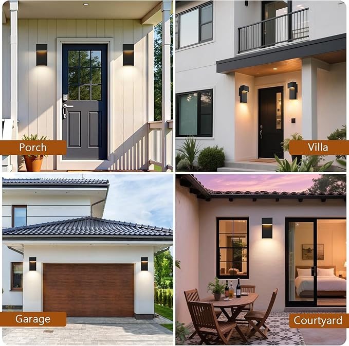 2 Pack Outdoor Wall Lights Modern LED Exterior Lighting Fixtures 3000K 15W Outdoor Wall Sconce for Porch Matte Black Outside Wall Mount Lights for Front Door House Garage Indoor.