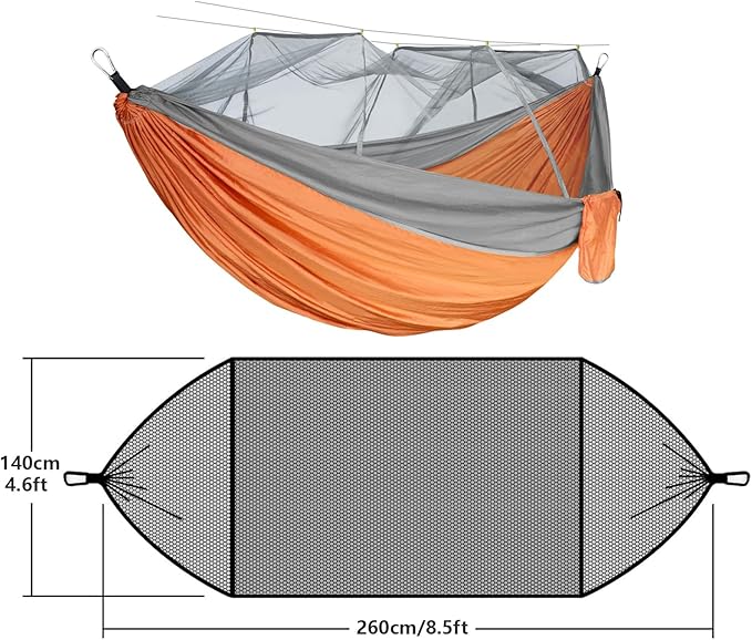 RANIT Camping Hammock with Net 210T Parachute Nylon FabricSingle Lightweight Portable HammocksParachute Hammock for Camping Outdoor Backyard BackpackingHiking (Orange)