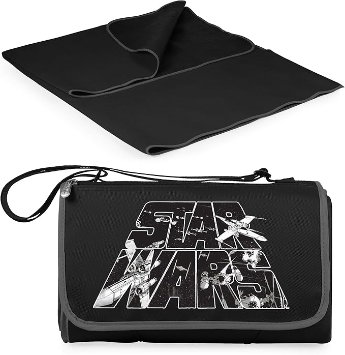 Picnic TIME Star Wars X Wing Blanket Tote Picnic Blanket Folding Outdoor Beach and Camping Blanket with Carry Tote and Zipper Pocket Water Resistant Fleece (Black with Black Exterior)