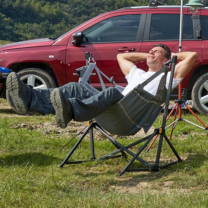TIMBER RIDGE Hammock Camping Chair with Adjustable Backrest Heavy Duty Folding Hammock Chair Supports 300lbs Portable Hammock Chair for Camping Travelling and Patio Grey 2 Pack