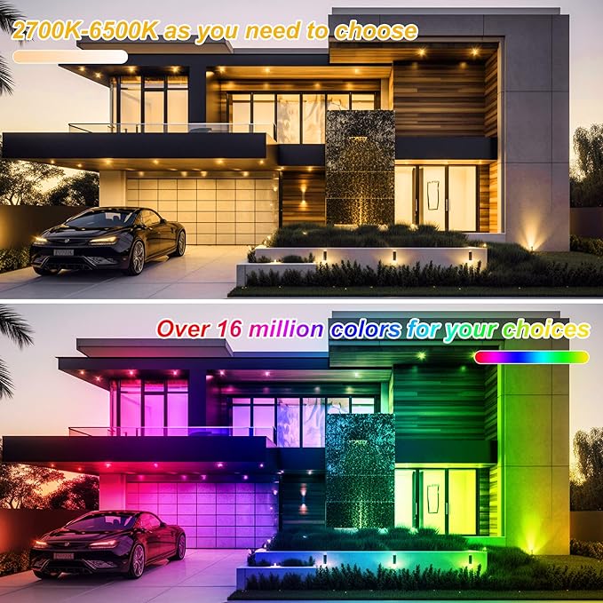 RGB LED Flood Light Outdoor 1000W Equivalent 100W Bluetooth RGBCW Smart Floodlights 2700K 16 Million Color Changing Timing Music Sync IP66 Waterproof Landscape Light with US Plug (2 Pack)
