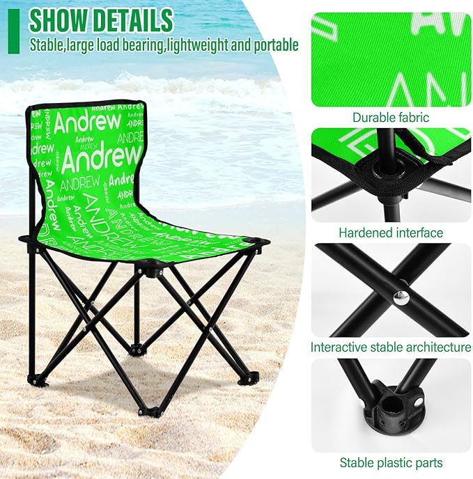 Lime Custom Folding Camping Chair for Teen Child Personalized Name 14.6×14.6in Portable Outdoor Chair with Carry Bag for Beach Picnic Barbeques