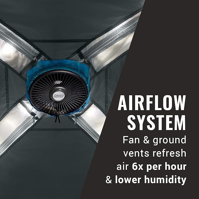 Coleman OneSource Rechargeable 4/6 Person Camping Tent with Airflow System &amp LED Lighting Includes Rainfly Tent Fan Lights and Interchangeable Battery Pack Easy Setup Tent for Camping
