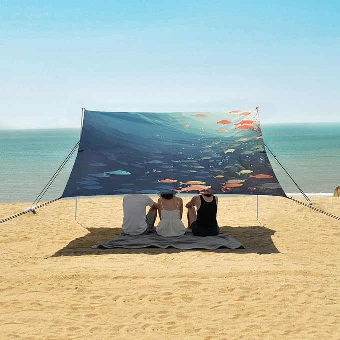 Sea FishCamping Sun Shelters 9.2 x 10.5 FT Beach Canopy Tent Sun Shade with Carrying Bag for Camping Trips Fishing Backyard Fun or Picnics 21340041