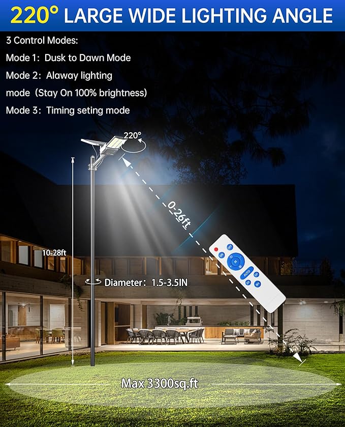 JAYNLT Y-6500W Solar Street Lights Outdoor 650000LM 6500K High Powered Commercial Parking Lot Lights Dusk to Dawn Waterproof Solar Security Flood Lamps with Remote for Driveways Basketball Courts