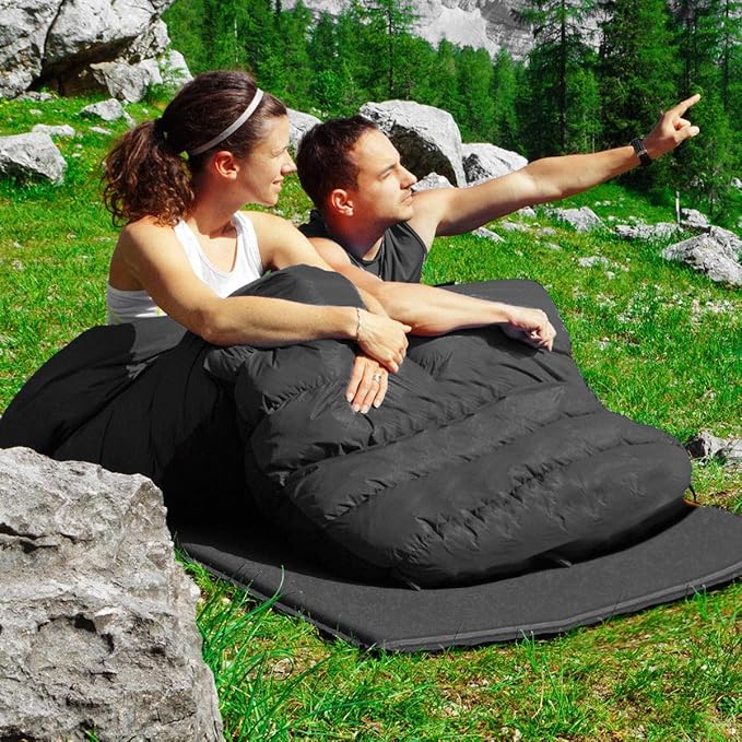 Goplus Double Sleeping Bag for Adults Kids Queen Size XL 2 Person Cold Warm Weather 4 Season Water-Proof Lightweight Sleeping Bags w/2 Pillows Compression Sack Ideal for Camping Backpacking Hiking
