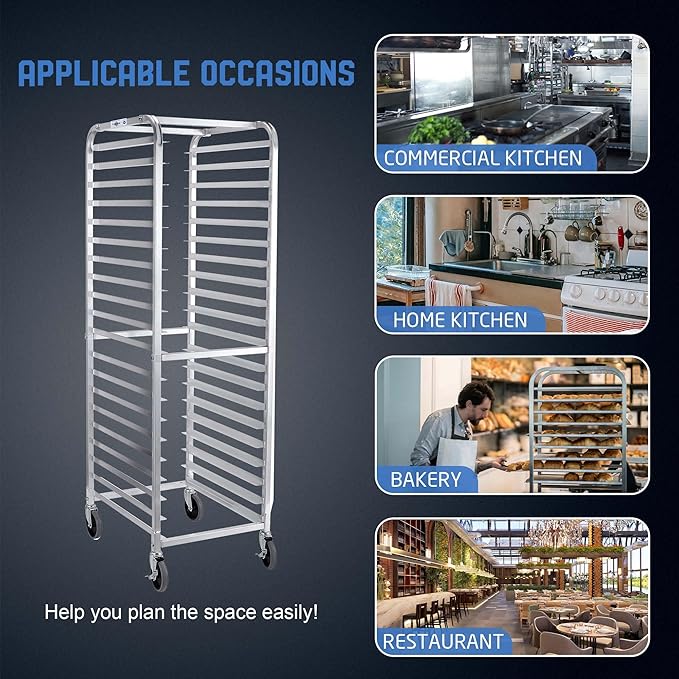 Profeeshaw Bun Pan Bakery Rack 20 Tier with Wheels Aluminum Racking Trolley Storage for Half or Full Sheets