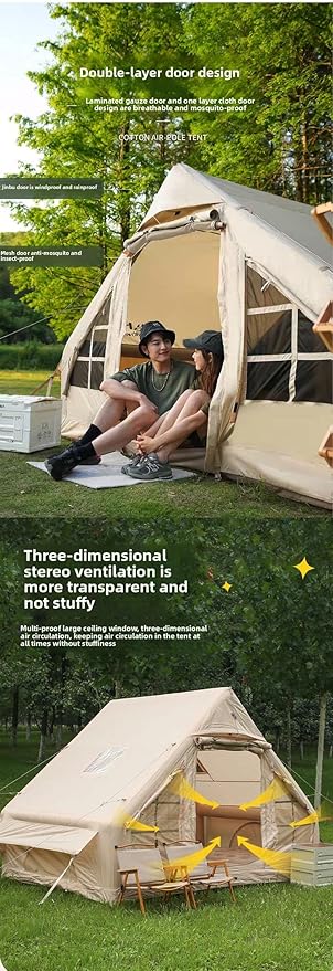 Capacity for 4-6 People Outdoor Inflatable Camping Deluxe Tent 6.3 Flat Inflatable House Oxford Cloth Tent Double Door Air Pump with Window Travel Sun Protection Waterproof Windproof Camping Tent