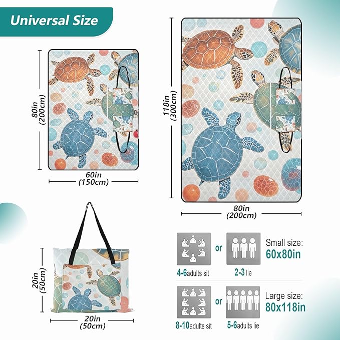 KLL Blue Red Turtle Waterproof Beach Accessories Packable Camping Party Foldable Mat for Grass Couples Gift esterillas de playa