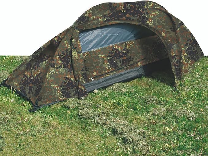 Mil-Tec Recom 1-Person Compact Lightweight Durable Weatherproof Wind &amp Storm-Resistant Easy-to-Install Tactical Outdoor Hiking Camping Tent with Zipper Entrance &amp Mosquito Net