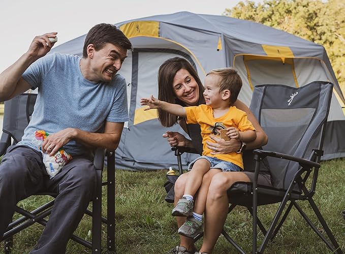 Browning Folding Camping Chairs for Adults - Durable Mesh Fabric Over Sturdy Powder Coated Steel Frame Armrests Cup Holder and Shoulder Carry Bag