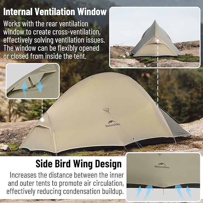 Naturehike Cloud up Pro Camping Tent 1/2/3 Person Ultralight Tents 3 Season Backpacking Tent Waterproof for One Man Self-Standing Easy Setup for Cycling Outdoor Camp
