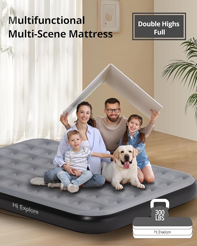 Air Mattress Full with Built in Pump Raised with Comfort Plush Inflatable Blow Up Mattress for Home Guests Camping (Grey 10” Height)