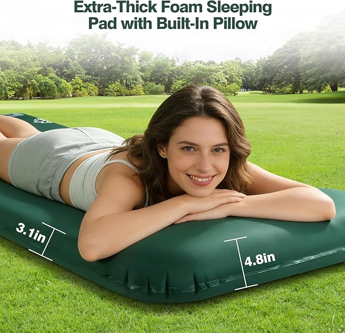 Self Inflating Sleeping Pad with Electric Pump 3.15 Ultra-Thick Memory Foam Camping Mattress 4-Season Sleeping Pad with Built-in Pillow for Camping Tent Car Travel