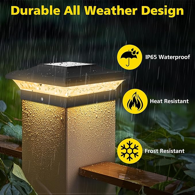 T-SUN Solar Post Cap Lights with Auto-Change Colors- for Vinyl/Wooden Posts IP65 Weatherproof Outdoor Solar Fence Post Lights for Deck Porch Garden &amp Stairs(24-PackRGB)