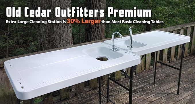Old Cedar Outfitters Premium Extra-Large Fish and Game Cleaning Table with Sink and Folding Legs