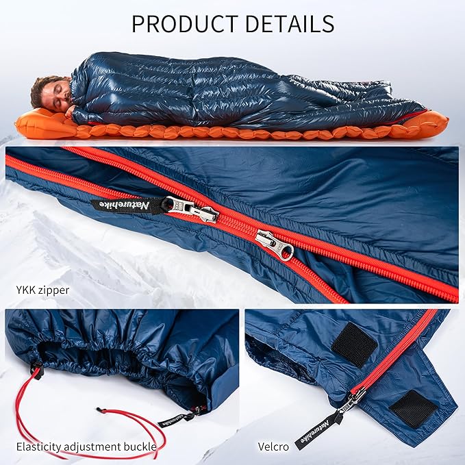 Naturehike Ultralight Backpacking RDS Down Sleeping Bag for Adults 650 Fill Power Sleeping Bag for 42/52℉ 20oz Compact Lightweight Sleeping Bags for Hiking Camping 3 Seasons
