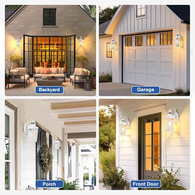 VIANIS Motion Sensor Outdoor Wall Light Fixtures 2-Pack White Dusk to Dawn Front Porch Lights Anti-Rust Outdoor Lanterns Wall Mount with Adjustable Sense Range Exterior Coach Light for Garage