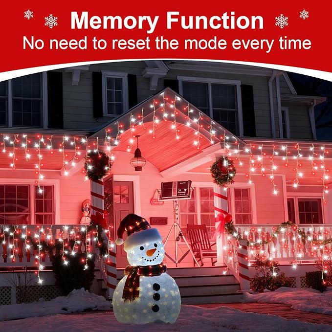 QITONG Red and White Icicle Lights for Outside 33ft 400 LED String Light with 8 Modes Clear Wire Connectable Icicle Christmas Lights Indoor Plug in