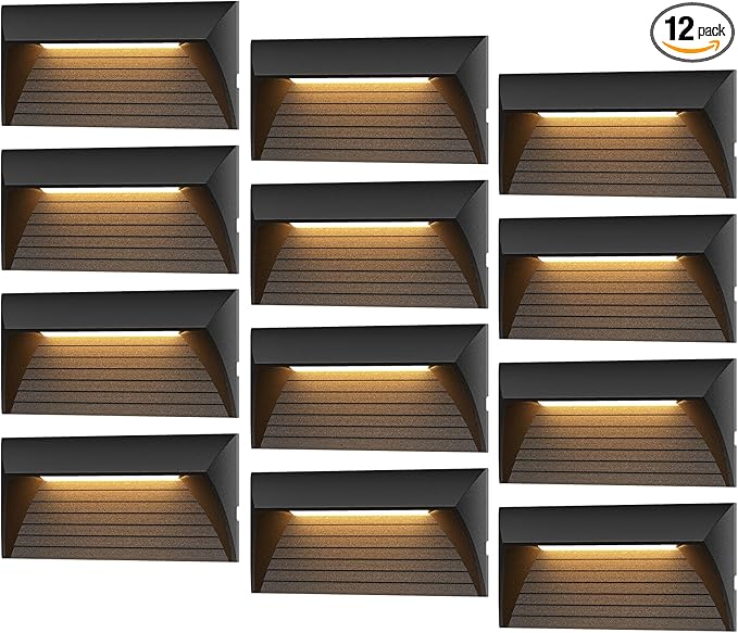 VENUS MANUFACTURING 2W Low Voltage Deck Lights LED Outdoor Stair Lights 3000K 12V Wired Step Lighting Die-cast Aluminum for Fence Yard Patio and Pathway (12Pack)