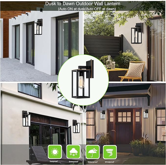GRUENLICH Dusk to Dawn Large Outdoor Wall Lantern Wall Sconce as Porch Lighting Fixture E26 Base Max 60W Metal Housing with Glass Shade (Oil Rubbed Bronze 1-Pack)