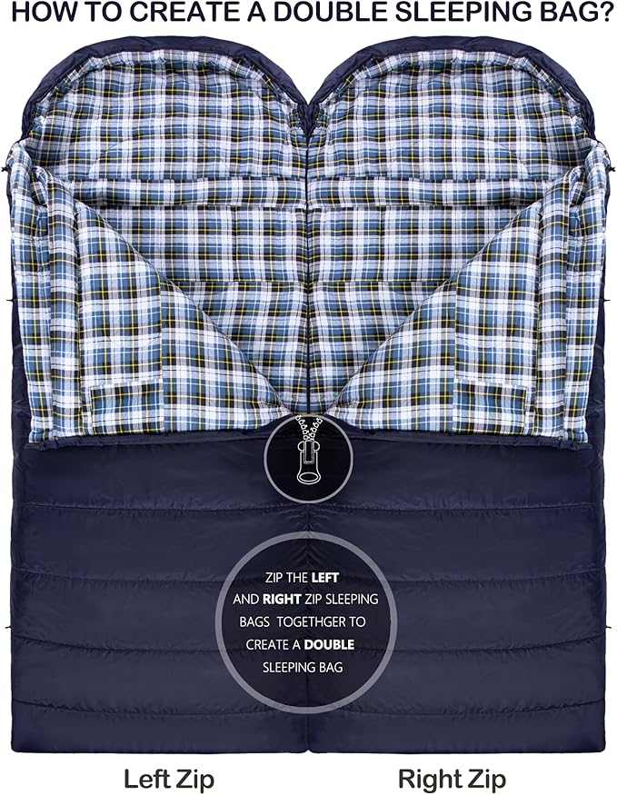 Cold Weather Sleeping Bag 100% Cotton Flannel XXL for Adults Big and TallFree Compression Sack