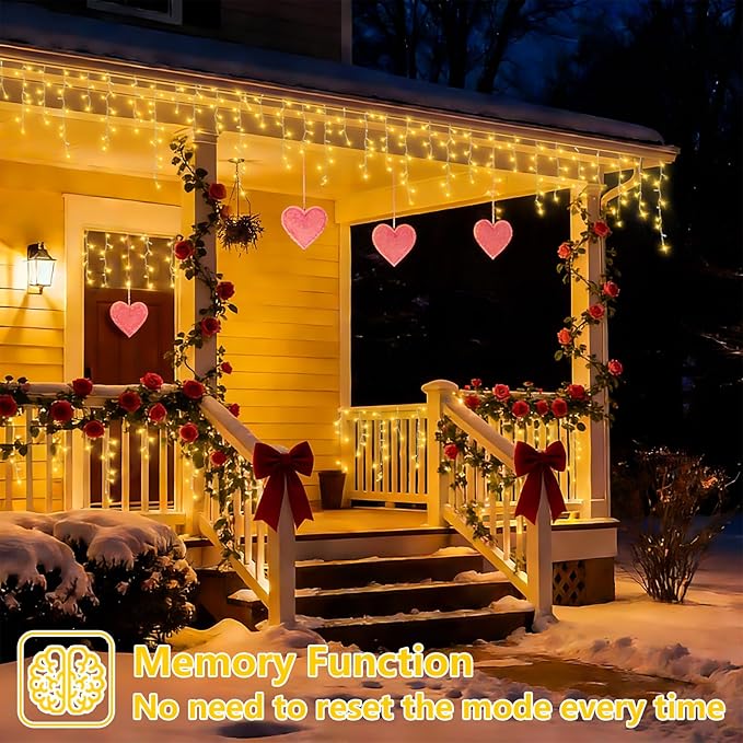 YEGUO 66ft 800 LED Icicle Lights Outdoor 160 Drops Icicle Christmas Light Connectable 8 Modes Warm White Xmas Icicle Lights with Memory Timer