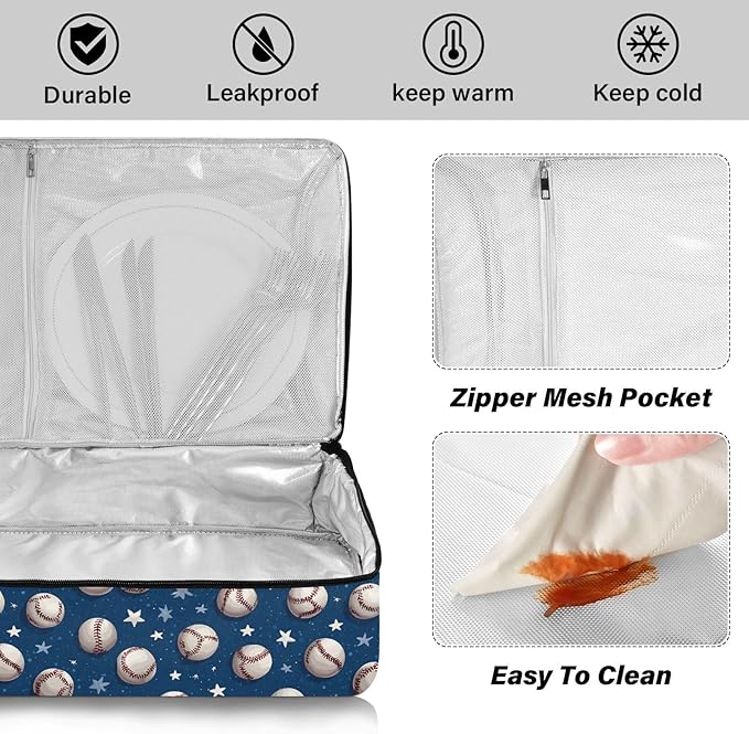 Casserole Carrier Baseball PatternInsulated Casserole Carrier for Hot or Cold Food Thermal Lunch Tote for Potluck Parties Picnic Beach Fits 9 x 13 Inches Baking Dish