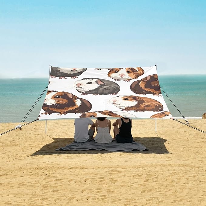 Cute Guinea Pig Camping Sun Shelter Beach Tent Portable Beach Sun Shade Outdoor Canopy for Camping Trips Fishing Picnic