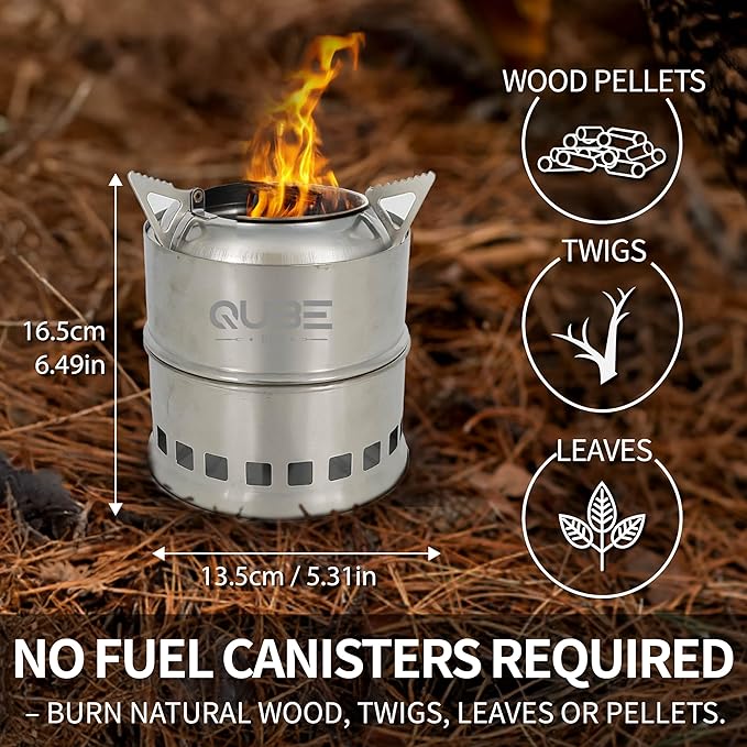Portable Camping Stove with 3 Fire Starters – Stainless Steel Wood Burning Mini Camp Stove Foldable with Carry Bag for Backpacking Hiking Traveling Emergency Outdoor BBQ and Picnic