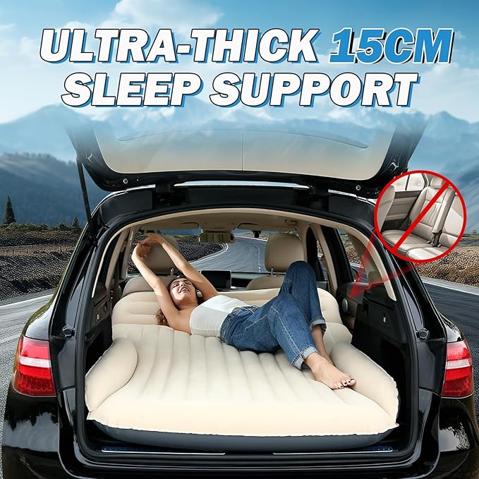 Car Bed with The Most Complete Sleeping AccessoriesLeakproof Durable Car Mattress with Pillow &amp Pump|for SUV Minivan Mpv Road Trip Inflatable BedSingle-Sided Flocking Off-White + Gray