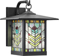 RIVER OF GOODS Stained Glass Outdoor Light Fixture - Mission Style Exterior Lighting Fixtures - Outdoor Lights for House Patio Porch Garage - Wall Mount Sconce Lights - 11.75 H - Mabel