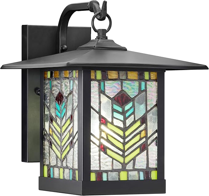 RIVER OF GOODS Stained Glass Outdoor Light Fixture - Mission Style Exterior Lighting Fixtures - Outdoor Lights for House Patio Porch Garage - Wall Mount Sconce Lights - 11.75 H - Mabel