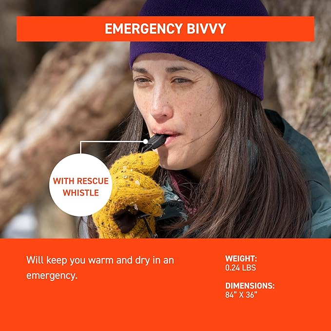 Survive Outdoors Longer 90% Emergency Bivvy - Comes with Survival Whistle &amp Tinder Paracord Drawstring - Add to Emergency Kit &amp Hiking Gear - Waterproof Windproof &amp Tear-Resistant