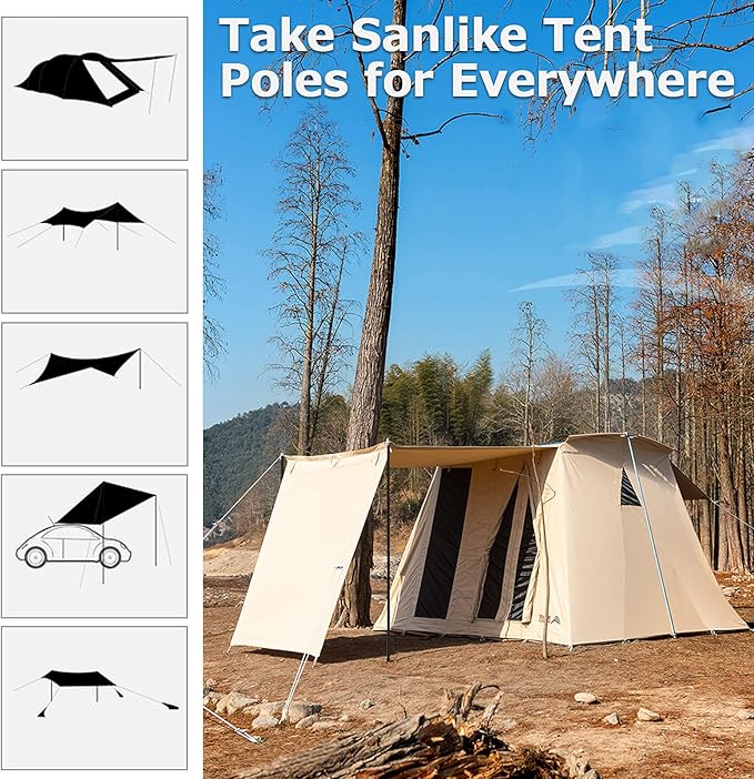 SAN LIKE Aluminum Tent Poles for Tarp 60inch 2 Sets (4 Sections) Black Waterproof Camping