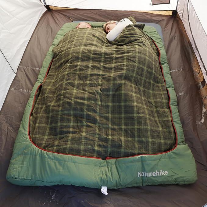 Naturehike Flannel Queen Size Double Sleeping Bag for Adults with Pillows Doublewide Two Person Sleeping Bag for Couples &amp Whole Family All Seasons for Camping Hunting &amp Bedding