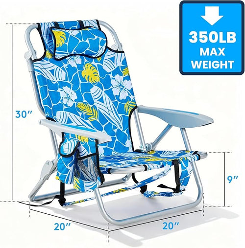 2 Pack Lightweight Portable Camping Beach Chair for Adult Outdoor Lay Flat Folding Beach Chairs with 5 Positions Backpack Beach Chair with Towel Bar Zipper Pouch Cup Holder Hawaiian Style