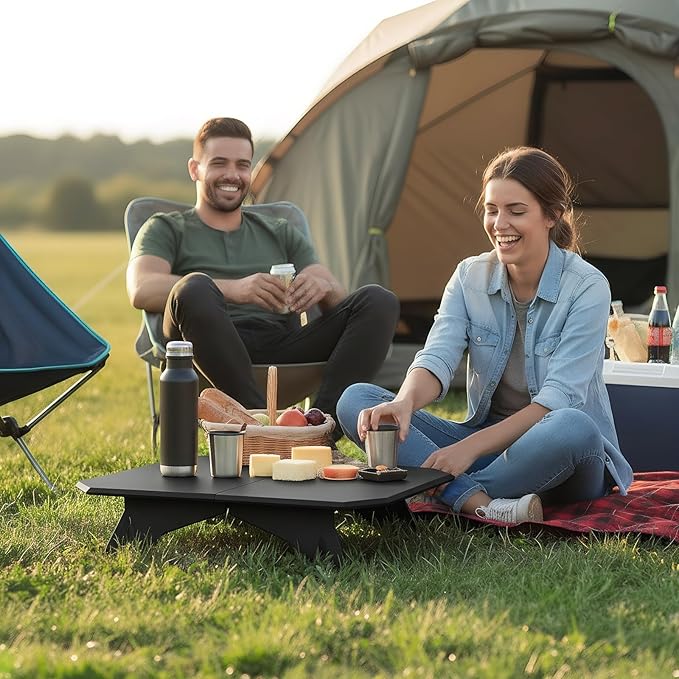 ele ELEOPTION Portable Folding Camping Table Aluminum Legs Fold up Lightweight Outdoor Ultralight Small Foldable Camping Table with Carrying Bag for Beach Picnic Grilling Hiking Fishing Black