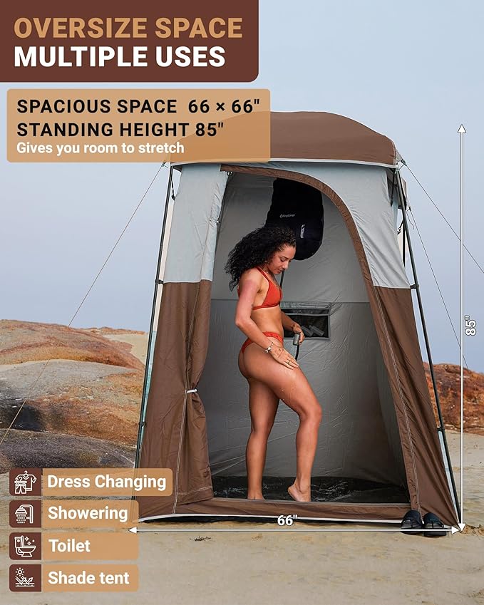 KingCamp Camping Shower Tent Portable Outdoor Privacy Toilet &amp Changing Tent Windproof &amp Waterproof Easy Setup 1 or 2 Room Shelter with Shower Bag for Camping Hiking Beach