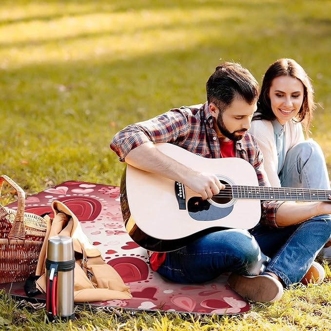 Valentine Pattern Beach BlanketPortable Waterproof Picnic Blanket58.3''x 58.3'' Extra Large Picnic Mat for BeachCamping Grass Lawn Park Accessorie for Festival BBQ