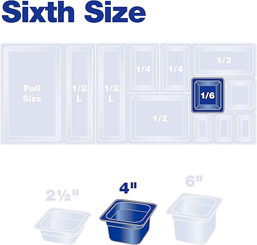 Carlisle FoodService Products StorPlus High-Heat 1/6-Size Food Pan 4 Deep Food Storage Container with 1.7 Quart Capacity High Heat Plastic 1/6 Size Amber (Pack of 6)
